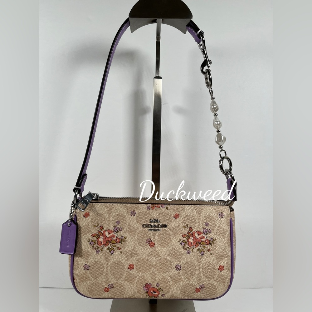 COACH Nolita 19 Signature Canvas Floral Print Wristlet CAQ19 Silver/Sand NWT